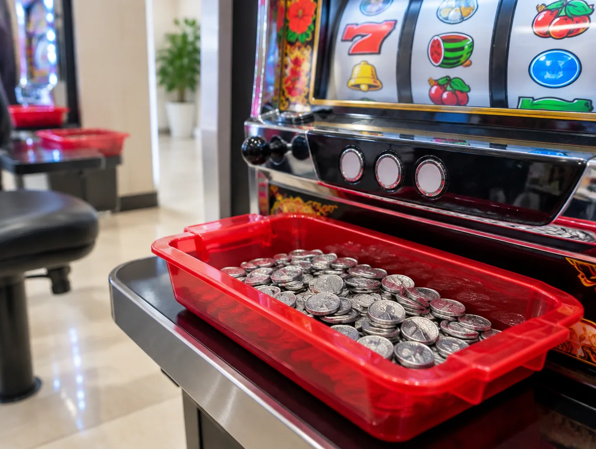 Pachislot medals beside a quiet play counter