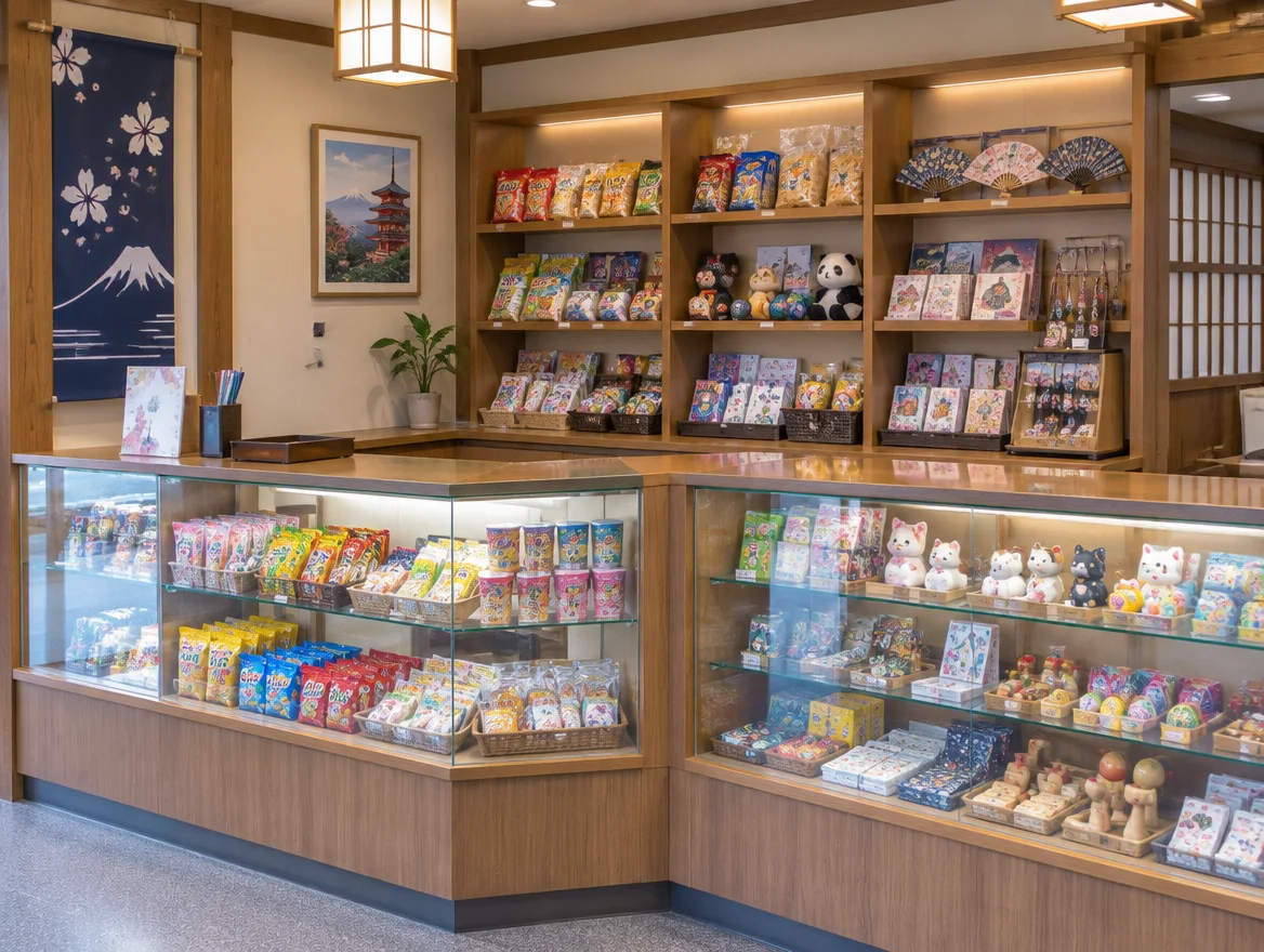 Prize exchange counter with snacks and gifts